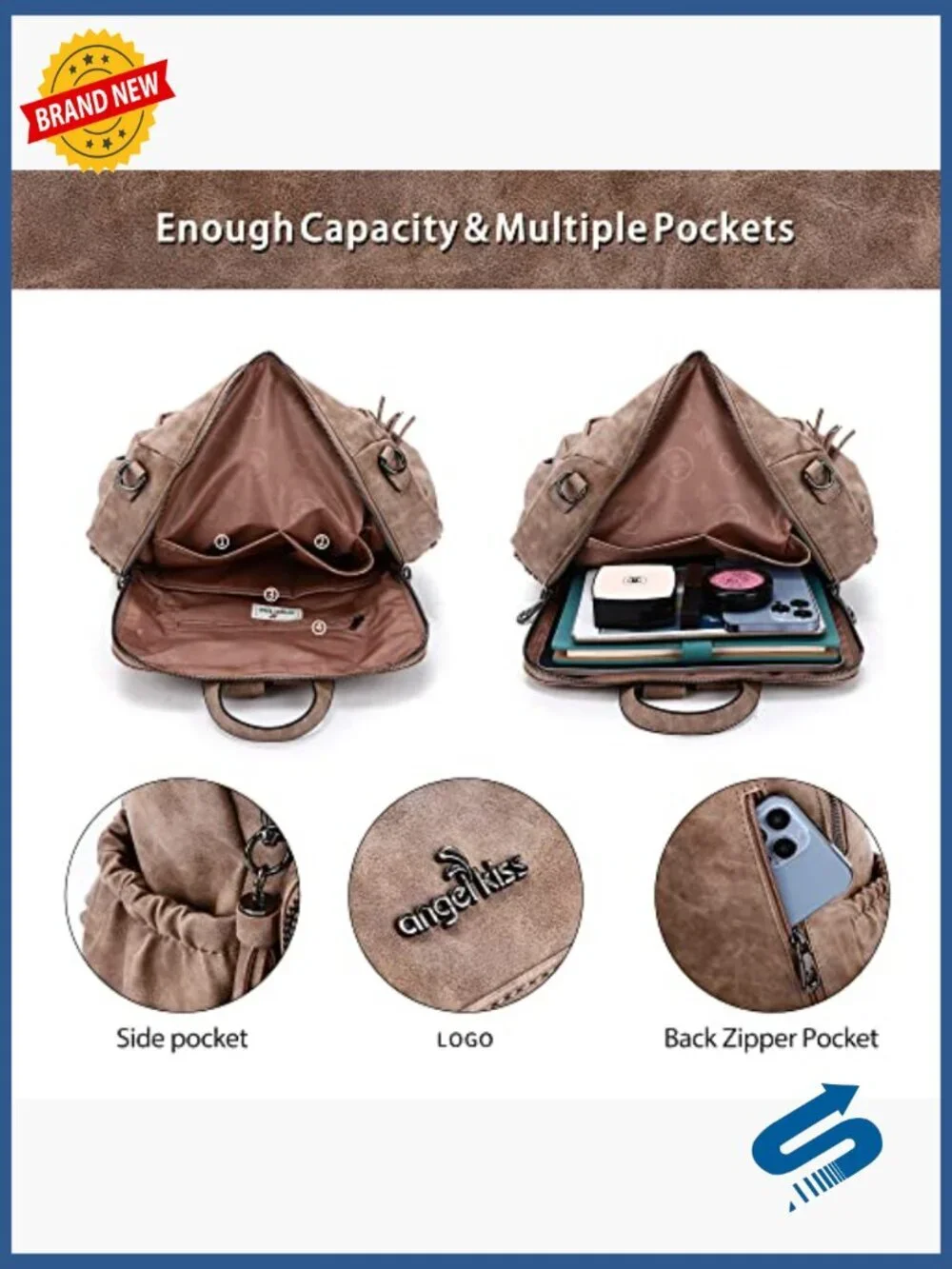 PU Leather Casual Backpack Purse - Laptop Bag, Travel Daypack